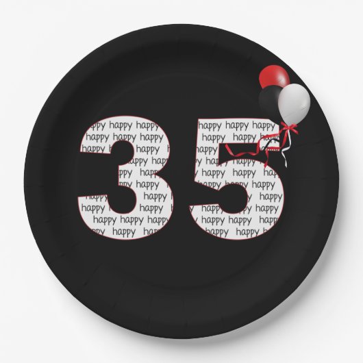 ハッピー35th誕生日オンブラック紙プレート ペーパープレート (正面)