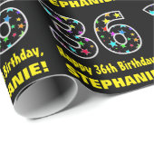 ハッピー36誕生日、おもしろいカラフルスターパターン36 ラッピングペーパー (ロールコーナー)