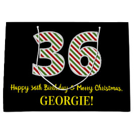 ハッピー36誕生日&メリークリスマス、名前をカスタムする ラージペーパーバッグ
