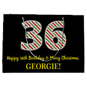ハッピー36誕生日&メリークリスマス、名前をカスタムする ラージペーパーバッグ (裏面)