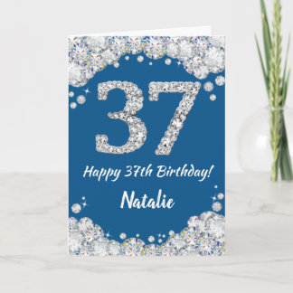 ハッピー37誕生日ブルー&シルバーグリッターカード カード