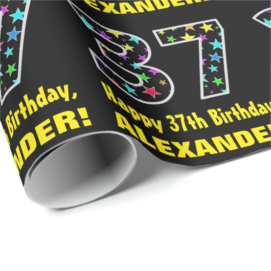 ハッピー37誕生日、おもしろいカラフルスターパターン37 ラッピングペーパー (ロールコーナー)