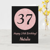 ハッピー37th誕生日ブラックアンドバラピンク金ゴールド カード (黄色い花)