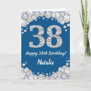 ハッピー38誕生日ブルー&シルバーグリッターカード カード