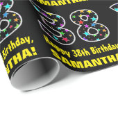 ハッピー38誕生日、おもしろいカラフルスターパターン38 ラッピングペーパー (ロールコーナー)