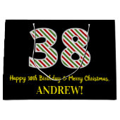 ハッピー38誕生日&メリークリスマス、名前をカスタムする ラージペーパーバッグ (正面)
