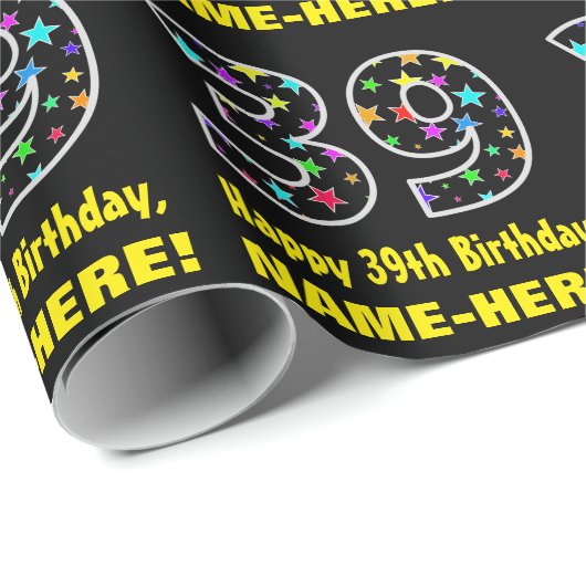 ハッピー39誕生日、おもしろいカラフルスターパターン39 ラッピングペーパー (ロールコーナー)