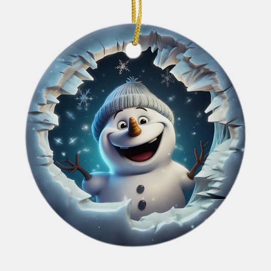 ハッピー3D雪だるま セラミックオーナメント (正面)