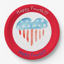 ハッピー4ラウンド赤(ハート国旗)紙プレート ペーパープレート
