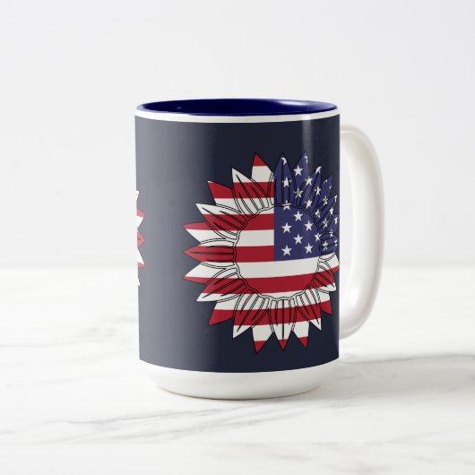 ハッピー4日7月ひまわり国旗 ツートーンマグカップ (正面右)