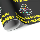 ハッピー4歳の誕生日、おもしろいカラフルスターパターン4 ラッピングペーパー (ロールコーナー)