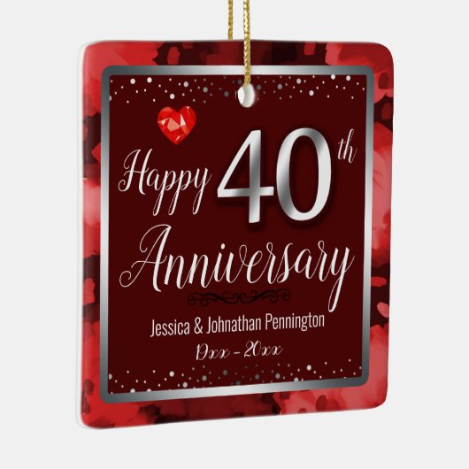 ハッピー40周年結婚名前をカスタムする セラミックオーナメント (右)