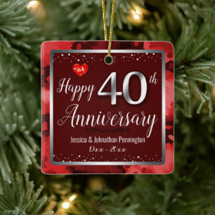 ハッピー40周年結婚名前をカスタムする セラミックオーナメント