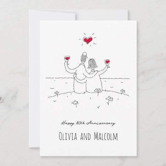 ハッピー40周年結婚赤いハートカップル (正面)