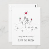 ハッピー40周年結婚赤いハートカップル ポストカード (正面/裏面)