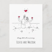 ハッピー40周年結婚赤いハートカップル ポストカード (正面)