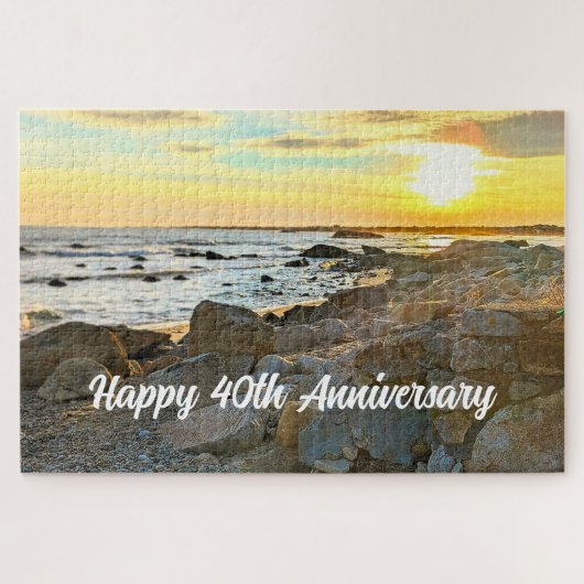 ハッピー40周年記念 ゴールデンサンセット 写真と海 ジグソーパズル (横)