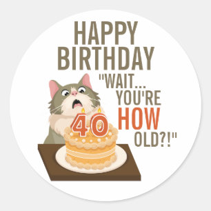 ハッピー40歳おもしろい猫ユーモアレトロジョーク ラウンドシール