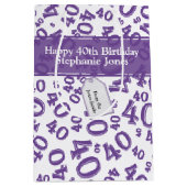 ハッピー40歳の誕生日ナンバーパターン紫/白40 ミディアムペーパーバッグ (正面)
