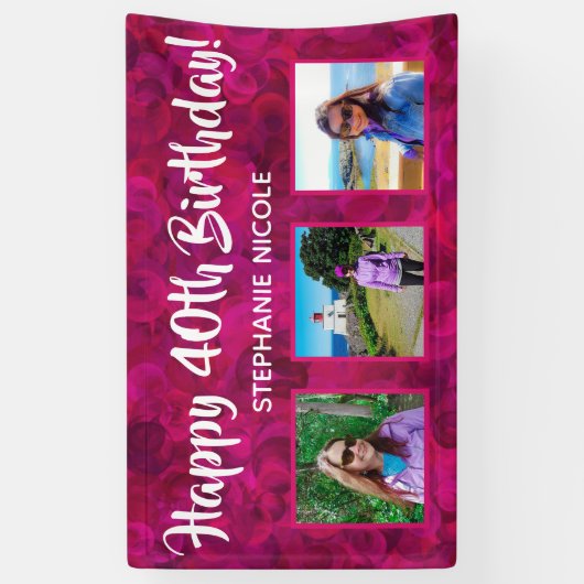 ハッピー40歳の誕生日ピンクのパーソナライズされた写真 横断幕 (縦)