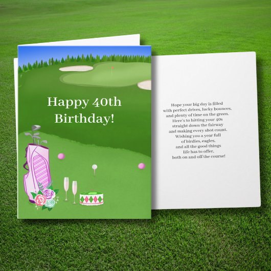 ハッピー40歳の誕生日ピンクゴルフバッグ カード