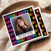 ハッピー40歳の誕生日フォトレインボーネオン スタンダードカクテルナプキン