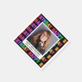 ハッピー40歳の誕生日フォトレインボーネオン スタンダードカクテルナプキン (角)