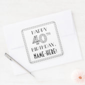 ハッピー40歳の誕生日、アールデコスタイル、名前をカスタムする スクエアシール (封筒)