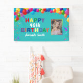 ハッピー40歳誕生日バルーンカラフルティール（緑がかった色） 横断幕 (インサイチュ)
