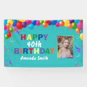 ハッピー40歳誕生日バルーンカラフルティール（緑がかった色） 横断幕 (横)