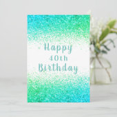 ハッピー40thグリーングリッタータイポグラフィ誕生日カード カード (スタンド正面)