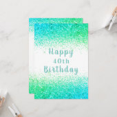 ハッピー40thグリーングリッタータイポグラフィ誕生日カード カード (正面/裏面インサイチュ)