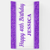 ハッピー40thバースデーパープルグリッター 横断幕 (縦)