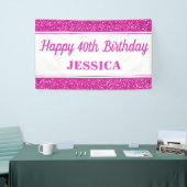 ハッピー40thバースデーピンクグリッター 横断幕 (トレードショー)