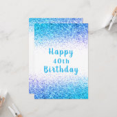 ハッピー40thブルーグリッタータイポグラフィ誕生日カード カード (正面/裏面インサイチュ)