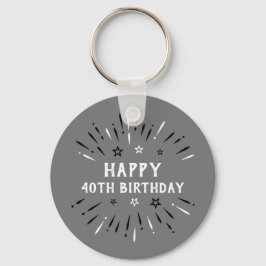 ハッピー40th誕生日の花火グレー白黒 キーホルダー