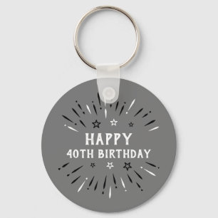 ハッピー40th誕生日の花火グレー白黒 キーホルダー
