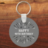 ハッピー40th誕生日の花火グレー白黒 キーホルダー (正面)