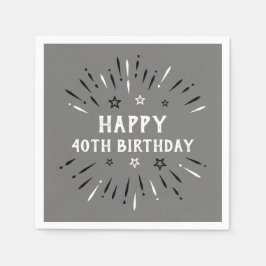 ハッピー40th誕生日の花火グレー白黒 スタンダードカクテルナプキン