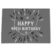ハッピー40th誕生日の花火グレー白黒 ラージペーパーバッグ (正面)