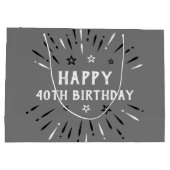 ハッピー40th誕生日の花火グレー白黒 ラージペーパーバッグ (裏面)