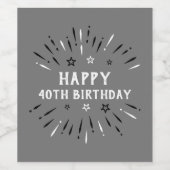ハッピー40th誕生日の花火グレー白黒 ワインラベル (シングルラベル)