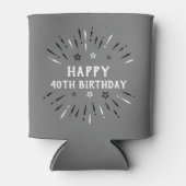 ハッピー40th誕生日の花火グレー白黒 缶クーラー (正面)