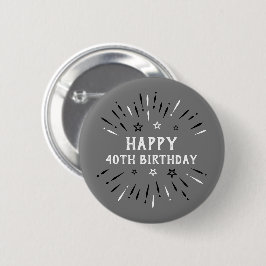 ハッピー40th誕生日の花火グレー白黒 缶バッジ