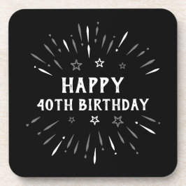 ハッピー40th誕生日の花火白黒グレー コースター