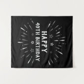 ハッピー40th誕生日の花火白黒グレー タペストリー (正面(横))