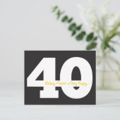 ハッピー40th誕生日はがき – 黒と黄色 ポストカード (スタンド正面)