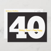 ハッピー40th誕生日はがき – 黒と黄色 ポストカード (正面/裏面)