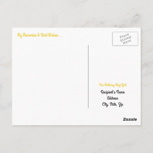 ハッピー40th誕生日はがき – 黒と黄色 ポストカード (裏面)