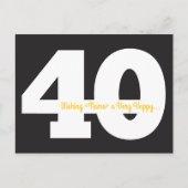 ハッピー40th誕生日はがき – 黒と黄色 ポストカード (正面)